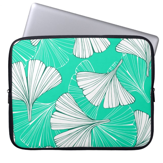 Ginkgo biloba leaves, hand-drawn pattern laptop sleeve (Front)