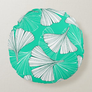 Ginkgo biloba leaves, hand-drawn pattern round cushion