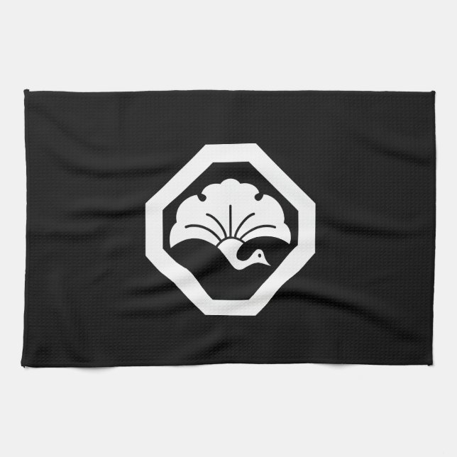 Ginkgo crane at corner cut tea towel (Horizontal)