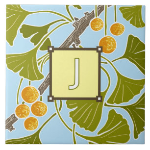 Ginkgo Dance Monogram Letter J Tile