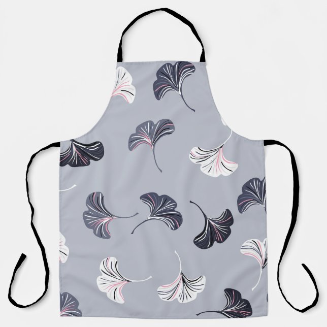 Ginkgo Elegance: Vintage Grey Autumn Apron (Front)