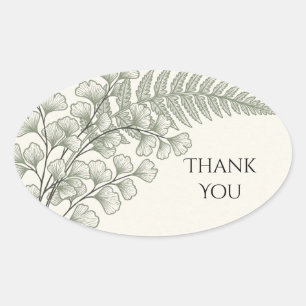 Ginkgo Fern Botanical Wedding Thank You Oval Sticker