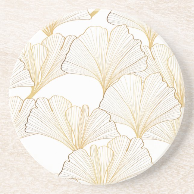Ginkgo Gold: Luxurious Leaf Arrangement Coaster (Front)