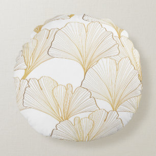 Ginkgo Gold: Luxurious Leaf Arrangement Round Cushion