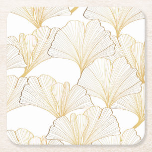 Ginkgo Gold: Luxurious Leaf Arrangement Square Paper Coaster