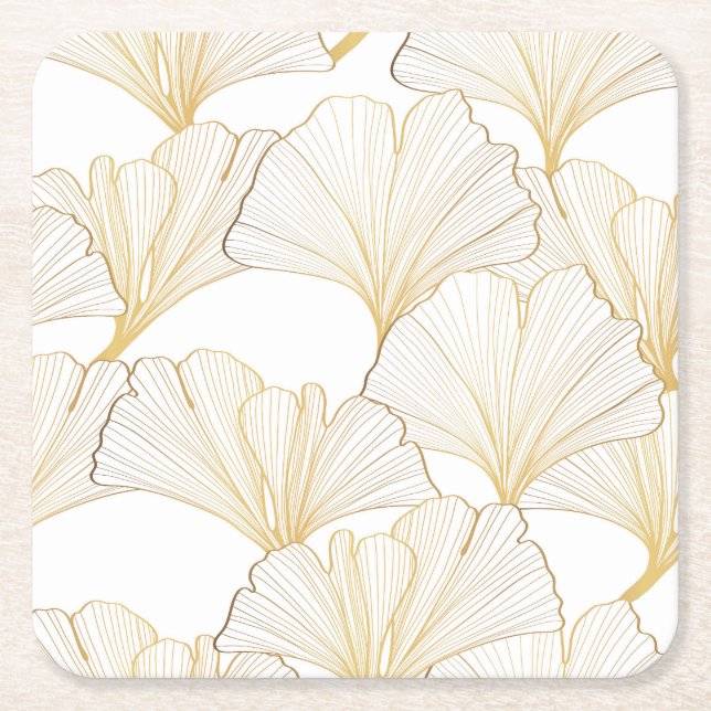 Ginkgo Gold: Luxurious Leaf Arrangement Square Paper Coaster (Front)