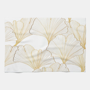 Ginkgo Gold: Luxurious Leaf Arrangement Tea Towel
