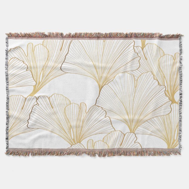 Ginkgo Gold: Luxurious Leaf Arrangement Throw Blanket (Front)
