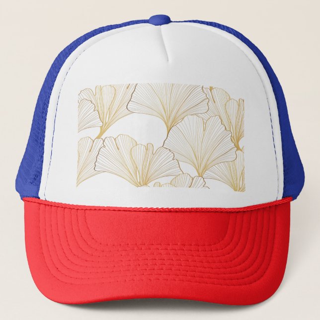 Ginkgo Gold: Luxurious Leaf Arrangement Trucker Hat (Front)