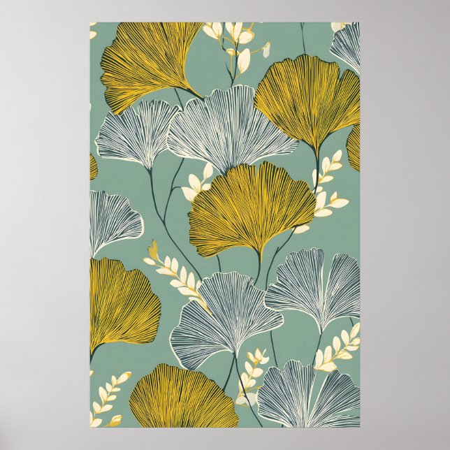 Ginkgo Leaf Botanical Wall Art Print – Teal and (Front)