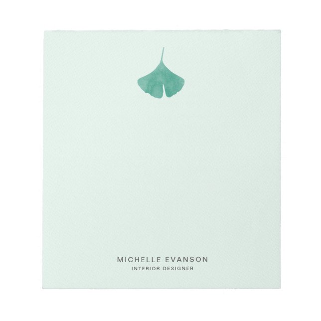 Ginkgo Leaf Logo Mint Green Simple Nature Notepad (Front)
