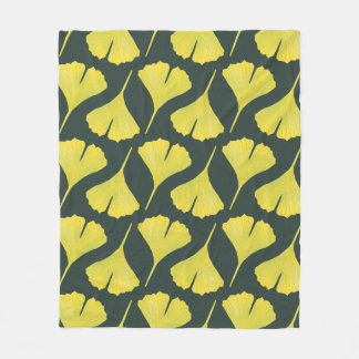 Ginkgo Leaf Pattern Green Nature Lover Fleece Blanket