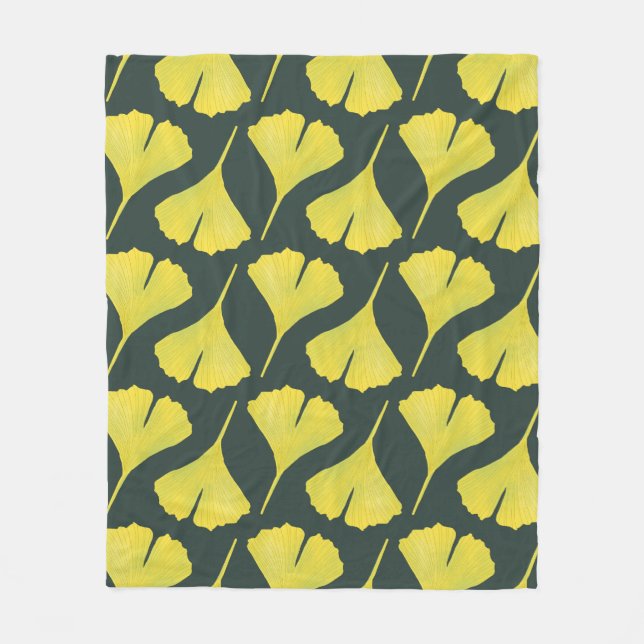 Ginkgo Leaf Pattern Green Nature Lover Fleece Blanket (Front)