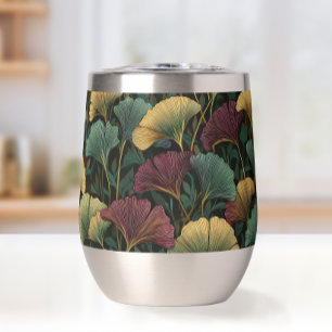 Ginkgo Leaf Pattern Teal Burgundy