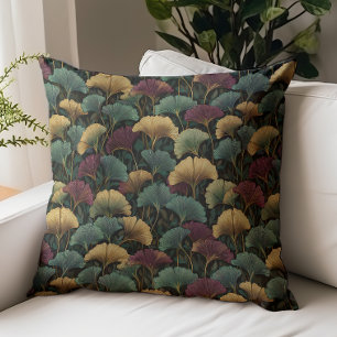 Ginkgo Leaf Pattern Teal Burgundy Cushion