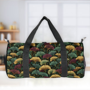 Ginkgo Leaf Pattern Teal Burgundy Duffle Bag