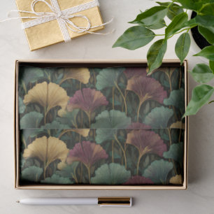 Ginkgo Leaf Pattern Teal Burgundy  Tissue Paper