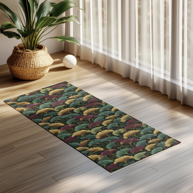 Ginkgo Leaf Pattern Teal Burgundy Yoga Mat (Creator Uploaded)