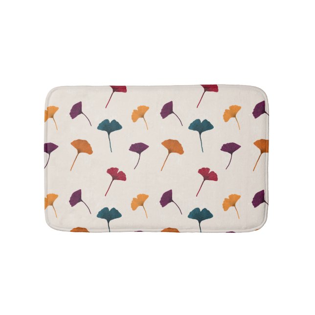 Ginkgo Leaf Pattern Watercolor Fall Autumn Colours Bath Mat (Front)