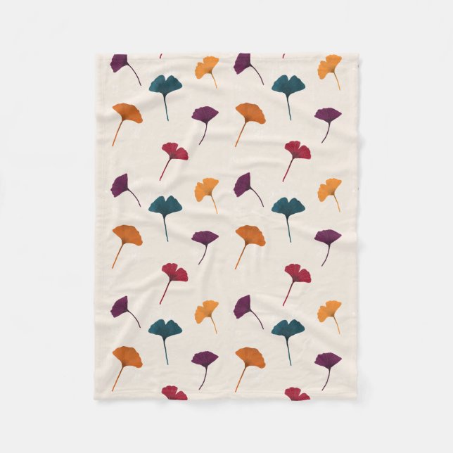Ginkgo Leaf Pattern Watercolor Fall Autumn Colours Fleece Blanket (Front)