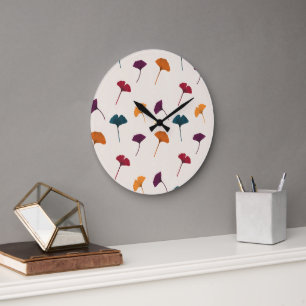 Ginkgo Leaf Pattern Watercolor Fall Autumn Colours Large Clock