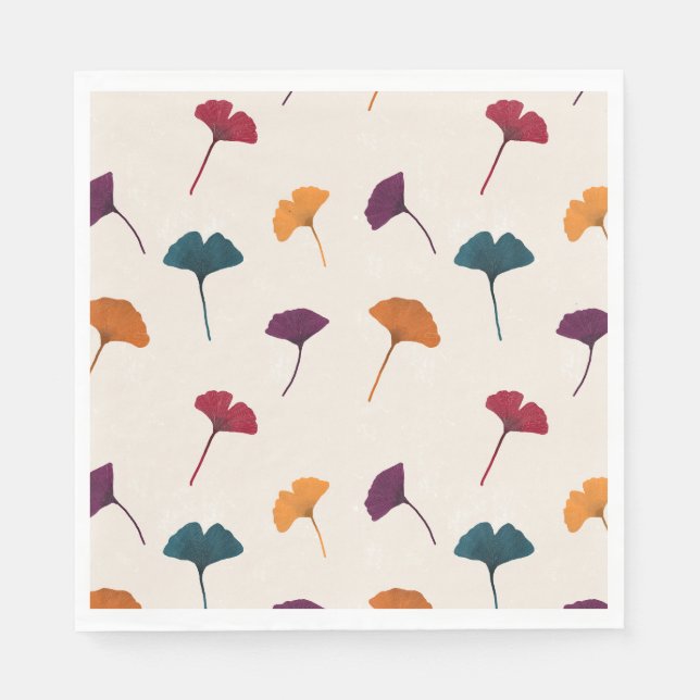 Ginkgo Leaf Pattern Watercolor Fall Autumn Colours Napkin (Front)