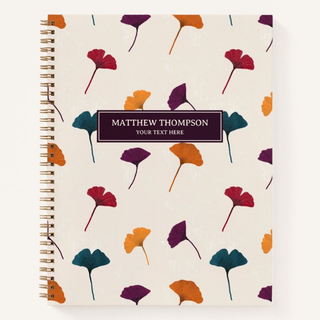 Ginkgo Leaf Pattern Watercolor Fall Autumn Colours Notebook (Front)