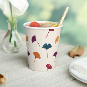 Ginkgo Leaf Pattern Watercolor Fall Autumn Colours Paper Cups
