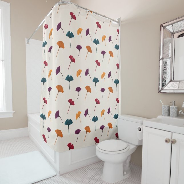 Ginkgo Leaf Pattern Watercolor Fall Autumn Colours Shower Curtain (In Situ)