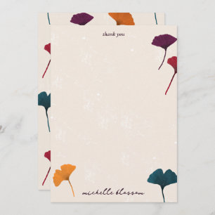 Ginkgo Leaf Pattern Watercolor Fall Autumn Colours Thank You Card