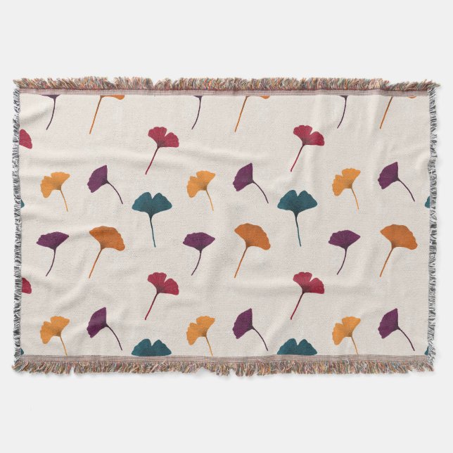 Ginkgo Leaf Pattern Watercolor Fall Autumn Colours Throw Blanket (Front)