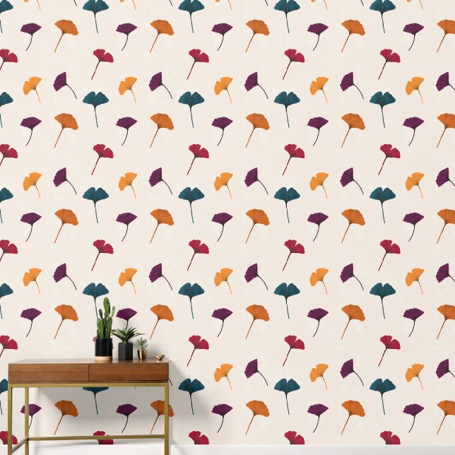 Ginkgo Leaf Pattern Watercolor Fall Autumn Colours Wallpaper (Hallway)
