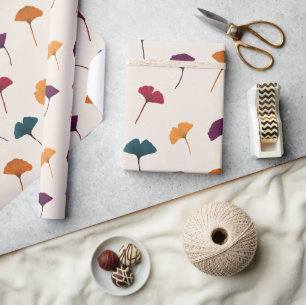Ginkgo Leaf Pattern Watercolor Fall Autumn Colours Wrapping Paper