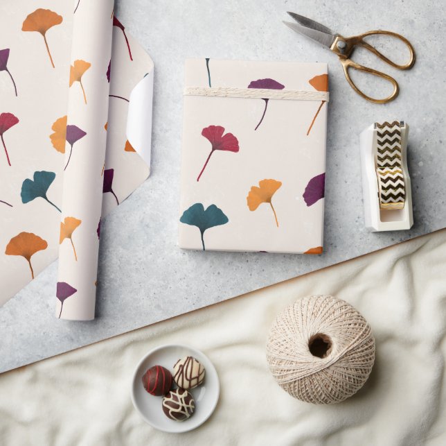 Ginkgo Leaf Pattern Watercolor Fall Autumn Colours Wrapping Paper (Crafts)