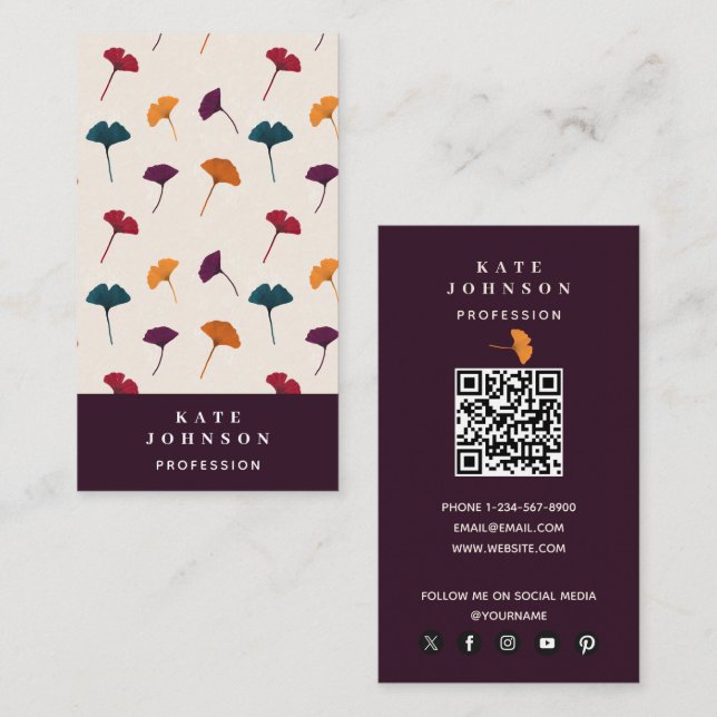 Ginkgo Leaf Watercolor Fall Autumn Colours Business Card (Front/Back)