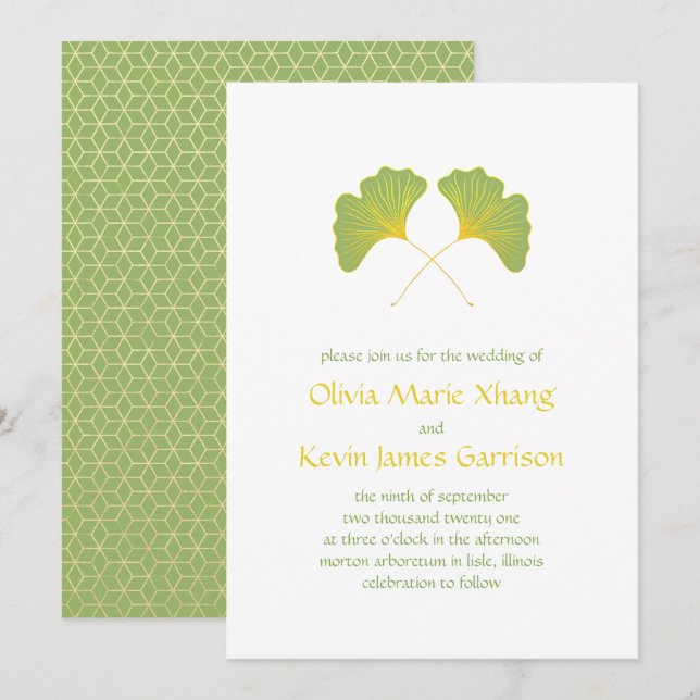 Ginkgo Leaves and Gold Geometric Invitation (Front/Back)