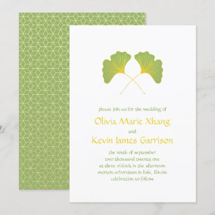 Ginkgo Leaves and Gold Geometric Invitation