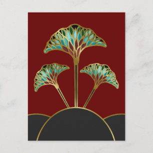 Ginkgo Leaves Art Deco Postcard