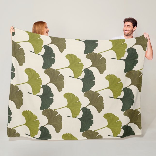 Ginkgo Leaves Customisable Background Colours  Fleece Blanket (In Situ)