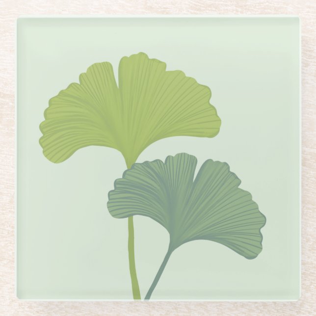Ginkgo Leaves Customisable Background Colours  Glass Coaster (Front)