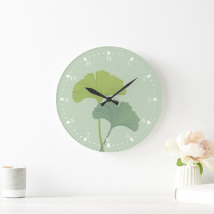 Ginkgo Leaves Customisable Background Colours  Large Clock