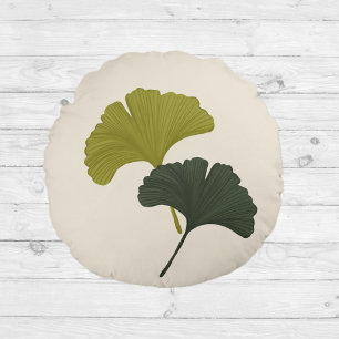 Ginkgo Leaves Customisable Background Colours  Round Cushion