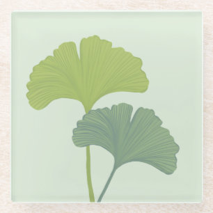 Ginkgo Leaves Customizable Background Colors  Glass Coaster
