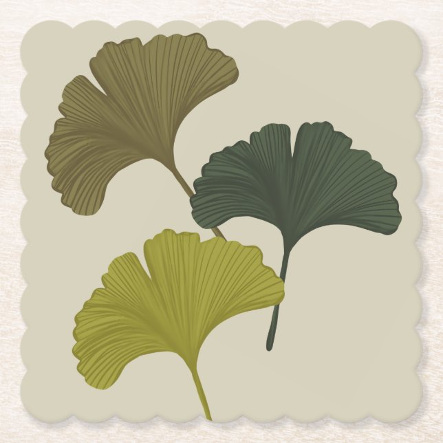 Ginkgo Leaves Customizable Background Colors  Paper Coaster (Front)