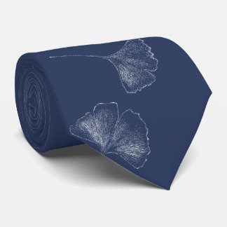 Ginkgo Leaves Falling Pattern Elegant Navy Blue Tie