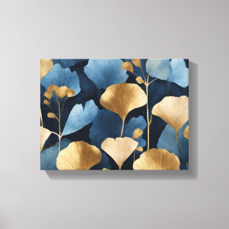 Ginkgo leaves gold blue canvas print