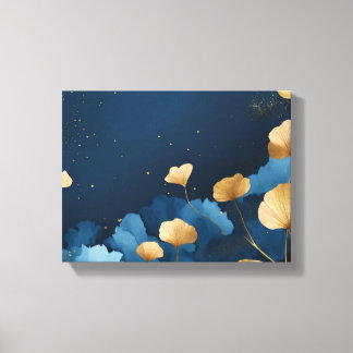 Ginkgo leaves gold blue canvas print