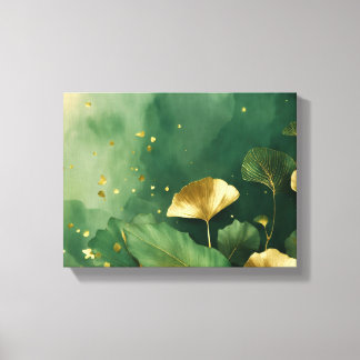 Ginkgo leaves gold green canvas print