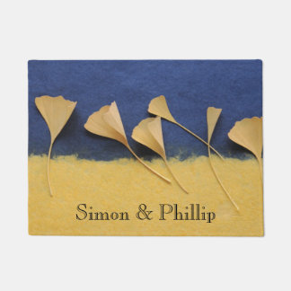 Ginkgo leaves on handmade paper doormat