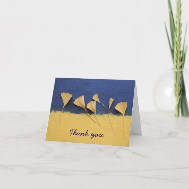 ginkgo leaves on handmade paper thank you card (Front)